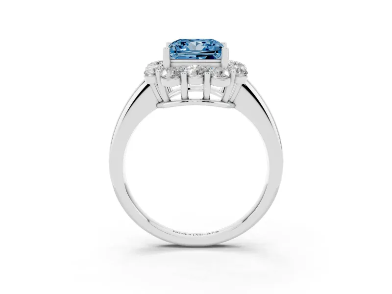 Princess Cut Graduated Milgrain Halo Engagement Ring Setting for a Fancy Blue Lab-Grown Diamond | Sterling Silver