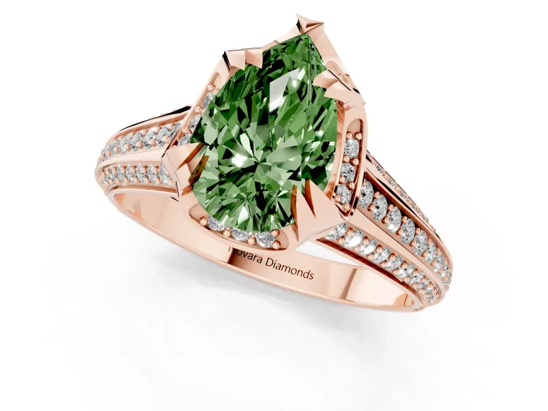 Pear-Shaped Hidden Halo Engagement Ring Setting for a Fancy Green Lab-Grown Diamond | Triple Row Pavé Band | Rose Gold