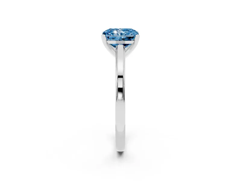 Radiant Cut Solitaire Engagement Ring Setting for a Fancy Blue Lab-Grown Diamond | Stepped Flat Band | White Gold