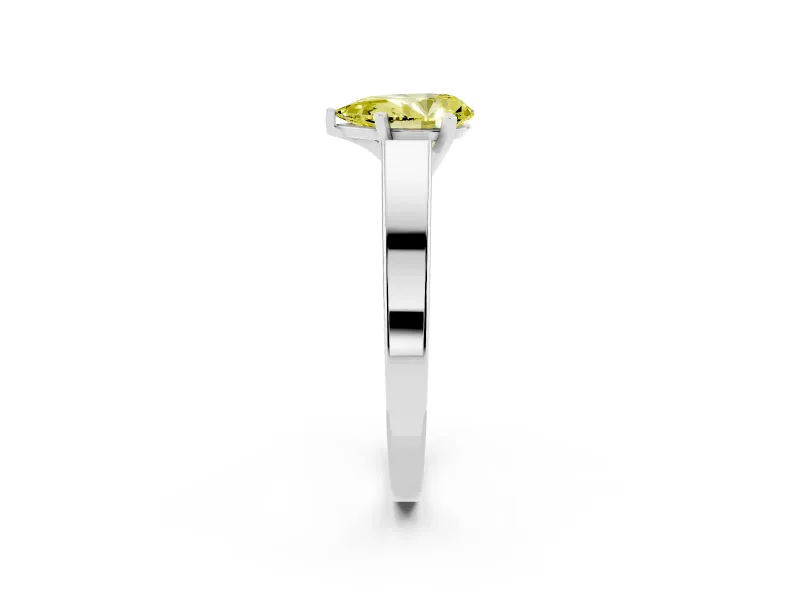Fancy Yellow Pear Cut Diamond Solitaire Engagement Ring Set in Silver with Prong Setting and Tapered Band
