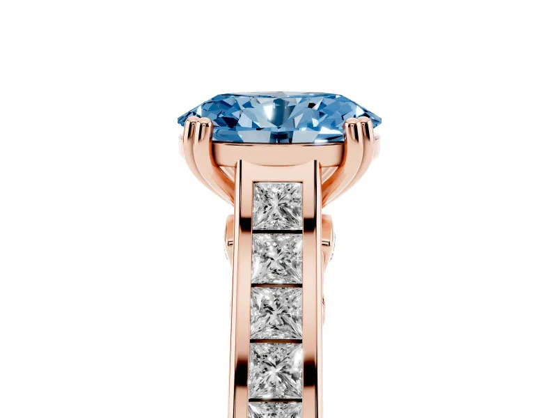 Oval Cathedral Channel Set Engagement Ring Setting for a Fancy Blue Lab-Grown Diamond | Double Claw Prongs | Rose Gold