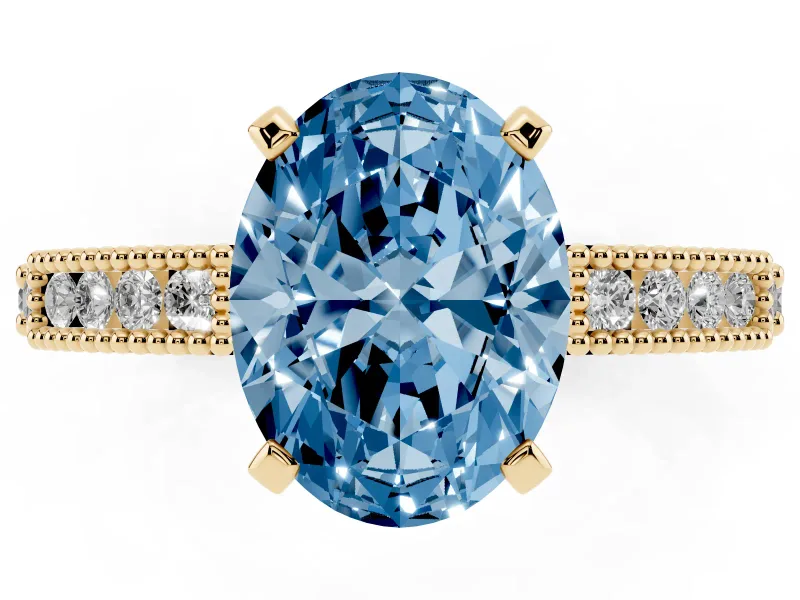 Oval Vintage Pavé Engagement Ring Setting for a Fancy Blue Lab-Grown Diamond | Yellow Gold