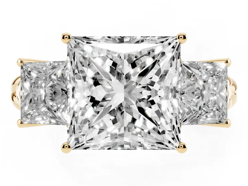 Princess Cut Diamond Three-Stone Ring Set in Yellow gold with Braided Band