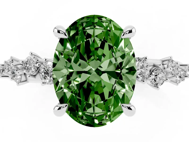 Oval Graduated Accent Engagement Ring Setting for a Fancy Green Lab-Grown Diamond | Platinum