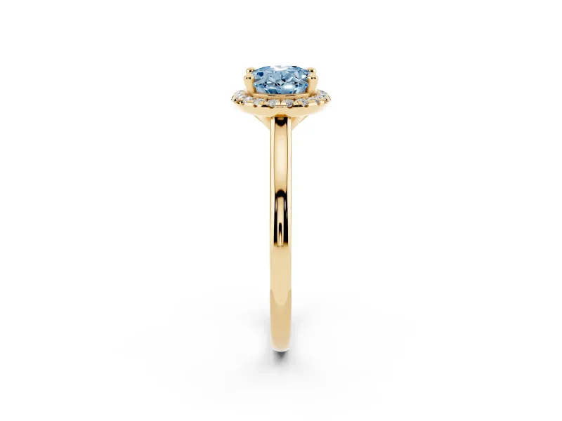 Oval Halo Engagement Ring Setting for a Fancy Blue Lab-Grown Diamond | Plain Polished Band | Yellow Gold