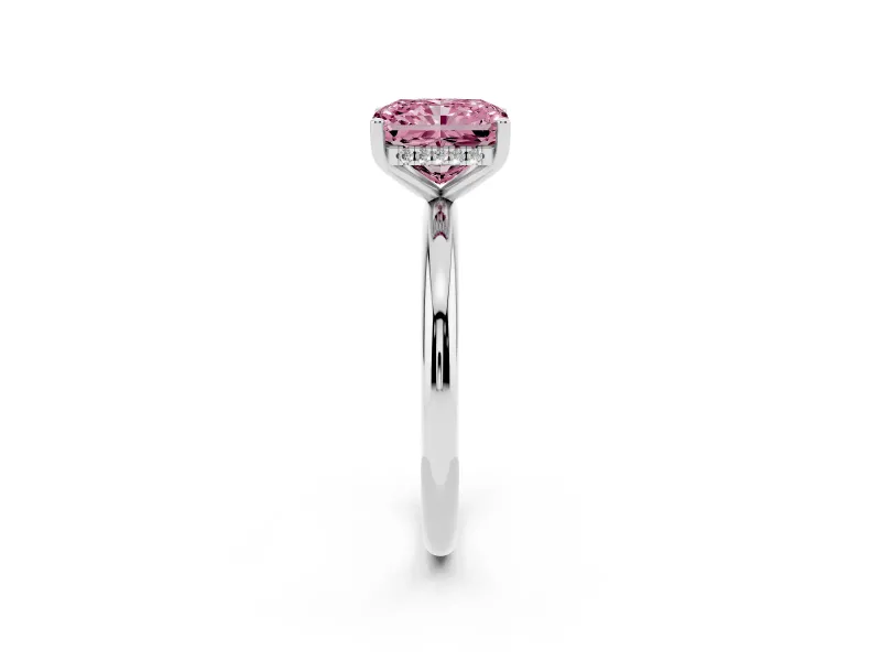 Radiant Cut Micro-Prong Hidden Halo Engagement Ring Setting for a Fancy Pink Lab-Grown Diamond | Plain Band | White Gold