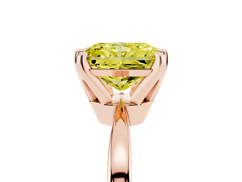 Radiant Cut Tapered Solitaire Engagement Ring Setting for a Fancy Yellow Lab-Grown Diamond | Claw Prong Head | Rose Gold