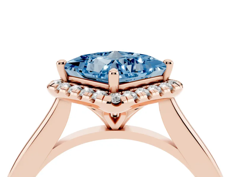 Princess Cut Halo Engagement Ring Setting for a Fancy Blue Lab-Grown Diamond | Plain Polished Band | Rose Gold