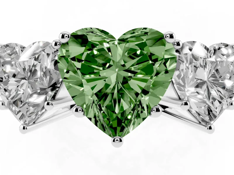 Heart-Shaped Three Stone Engagement Ring Setting for a Fancy Green Lab-Grown Diamond | Beaded Shoulders | Platinum