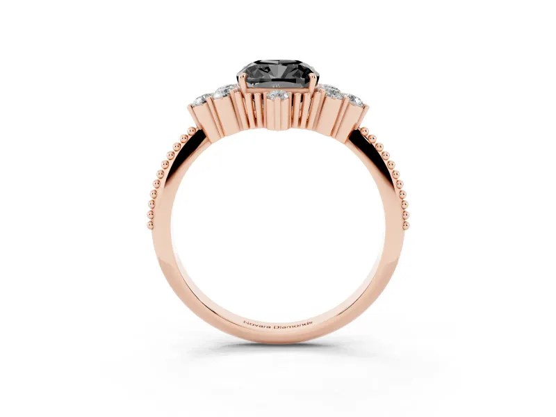 Cushion Cut Vintage Cluster Engagement Ring Setting for a Black Center | Beaded Edges | Rose Gold