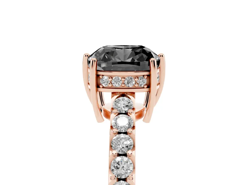 Cushion Cut Hidden Halo Engagement Ring Setting for a Black Center | Rose Gold