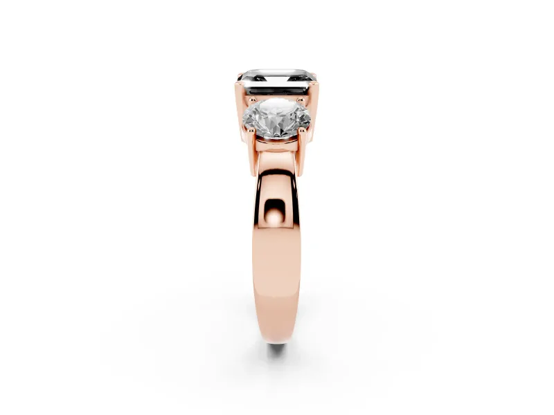 Asscher Cut Three Stone Engagement Ring Setting for a Black Center | Round Side Stones | Rose Gold