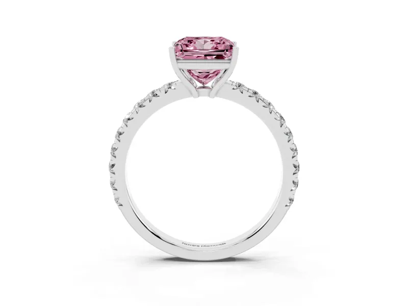 Princess Cut Pave Engagement Ring Setting for a Fancy Pink Lab-Grown Diamond | Shared Prong Band | Platinum