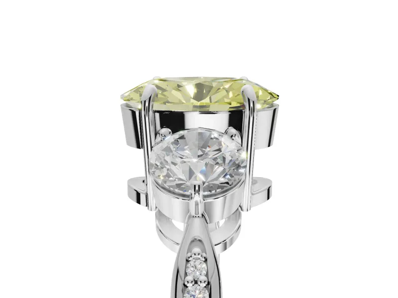 Oval Three Stone Engagement Ring Setting for a Fancy Yellow Lab-Grown Diamond | Tapered Pave Band | Platinum