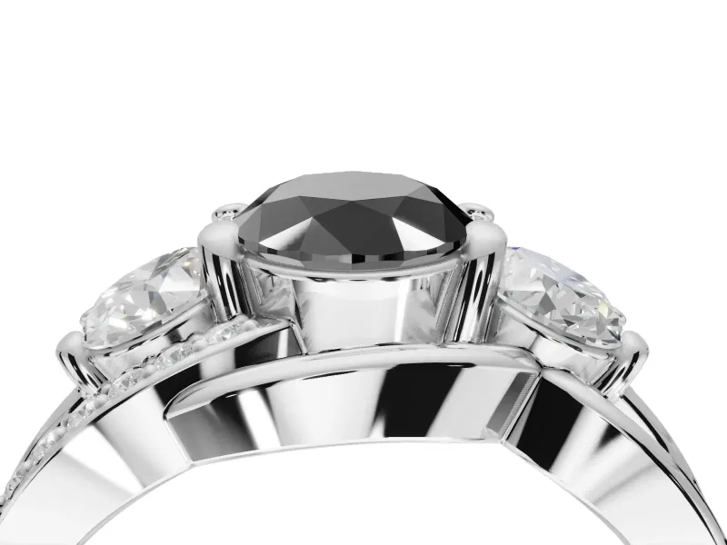 Oval Three Stone Split Shank Engagement Ring Setting for a Black Center | Matching Sides | Platinum
