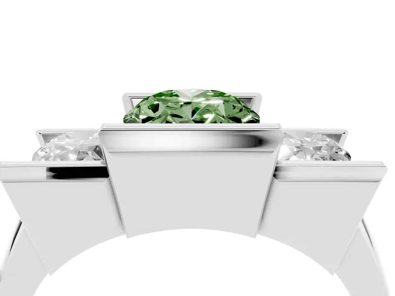Oval Channel-Set Three Stone Engagement Ring Setting for a Fancy Green Lab-Grown Diamond | Wide Flat Band | White Gold