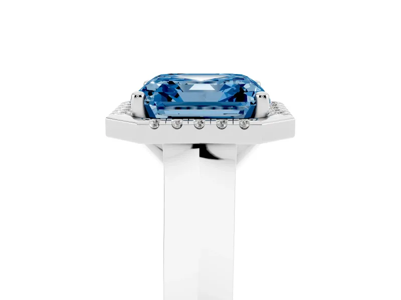 Asscher Cut Knife-Edge Halo Engagement Ring Setting for a Fancy Blue Lab-Grown Diamond | Platinum