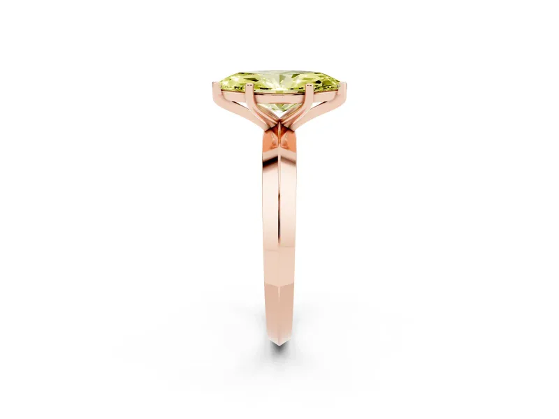 Fancy Yellow Marquise Cut Diamond Solitaire Engagement Ring Set in Rose gold with Flat Band and Prong Setting