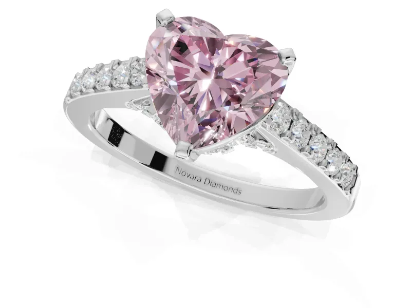 Heart-Shaped Pavé Solitaire Engagement Ring Setting for a Fancy Pink Lab-Grown Diamond | Crossover Gallery | Platinum