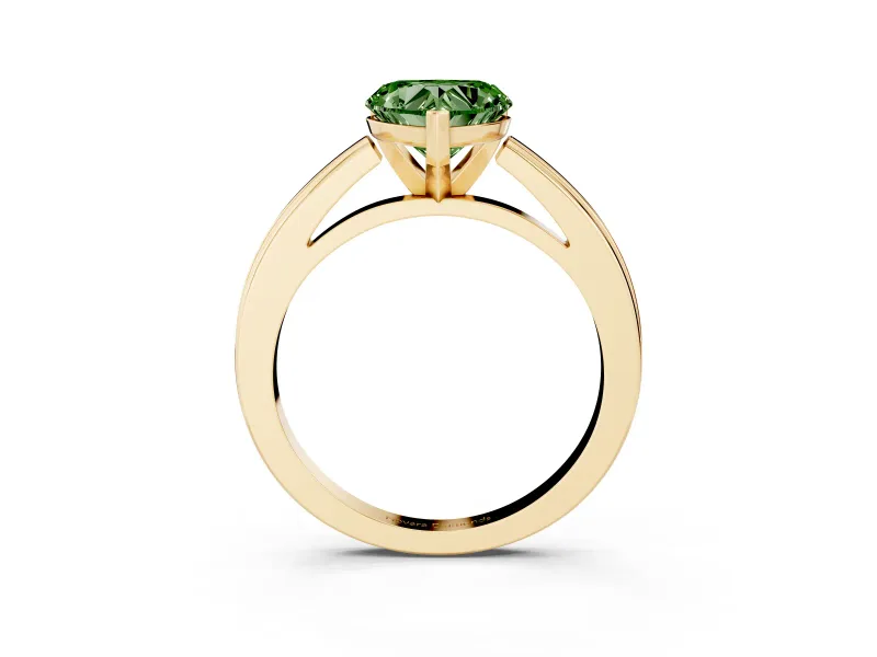 Fancy Green Heart Cut Diamond Solitaire Ring Set in Yellow gold with Prong Setting and Classic Band