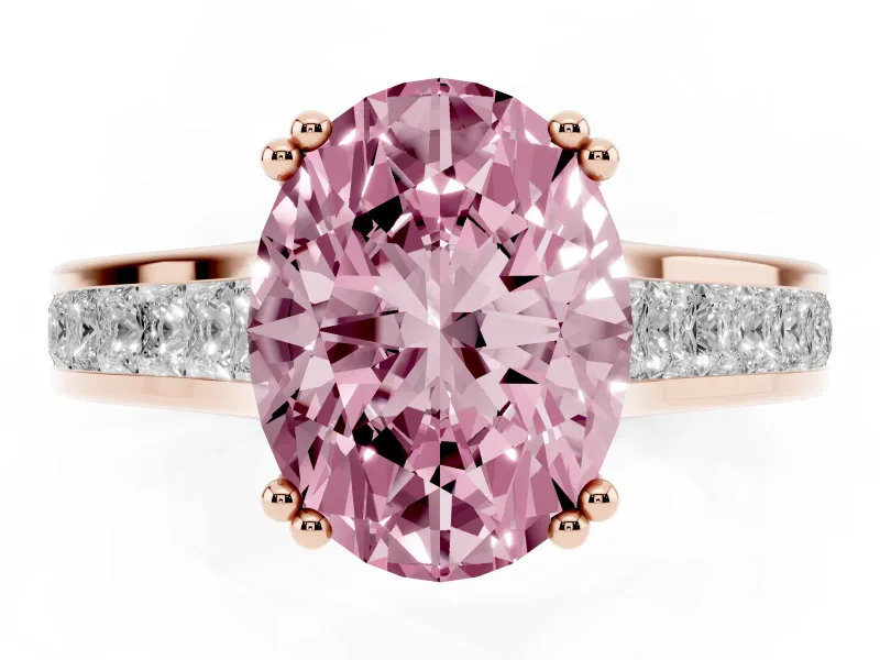 Oval Cathedral Channel Set Engagement Ring Setting for a Fancy Pink Lab-Grown Diamond | Double Claw Prongs | Rose Gold