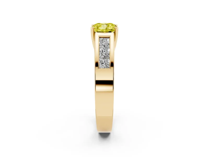 Cushion Cut Channel-Set Engagement Ring Setting for a Fancy Yellow Lab-Grown Diamond | Yellow Gold