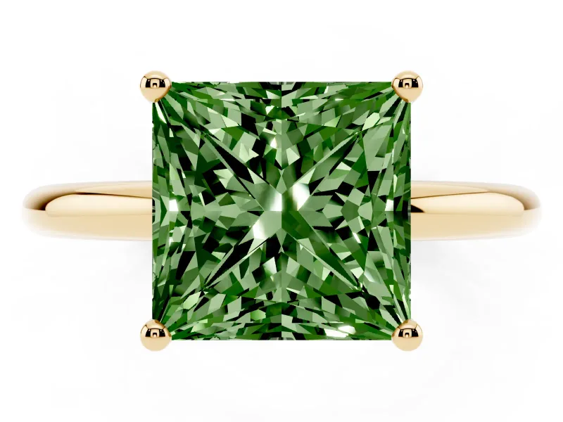 Princess Cut Hidden Halo Engagement Ring Setting for a Fancy Green Lab-Grown Diamond | Plain Band | Yellow Gold