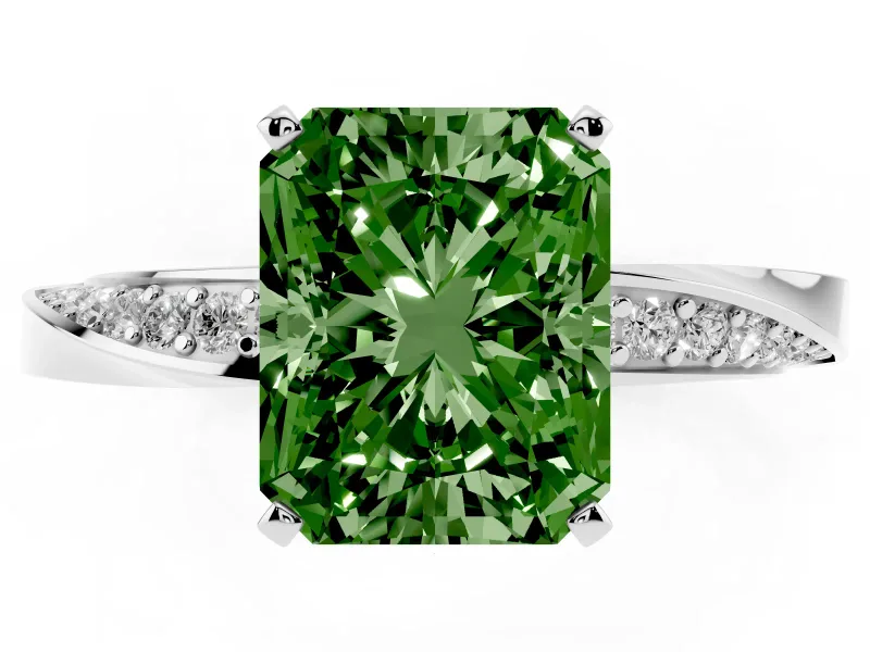 Radiant Cut Twisted Pave Engagement Ring Setting for a Fancy Green Lab-Grown Diamond | Ribbon Band | Platinum