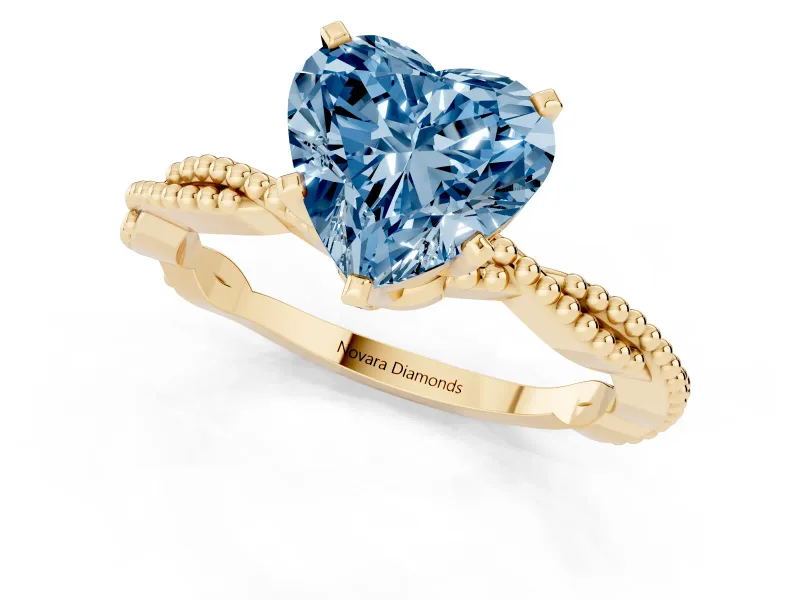 Heart-Shaped Twisted Engagement Ring Setting for a Fancy Blue Lab-Grown Diamond | Beaded Twist | Yellow Gold