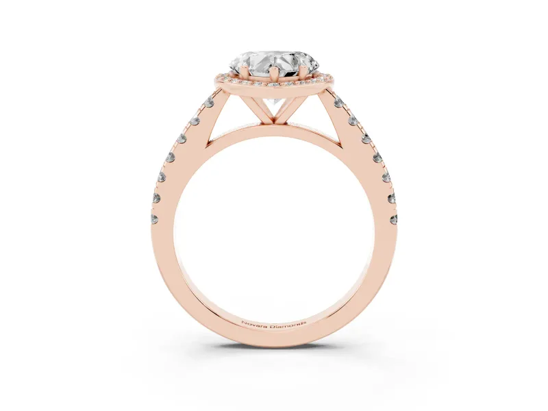 Heart Cut Diamond Halo Engagement Ring Set in Rose gold with Pavé Band and Prong Setting