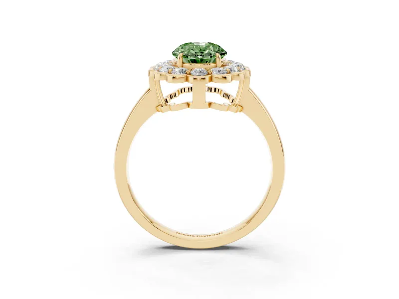 Oval Scalloped Cluster Halo Engagement Ring Setting for a Fancy Green Lab-Grown Diamond | Plain Band | Yellow Gold