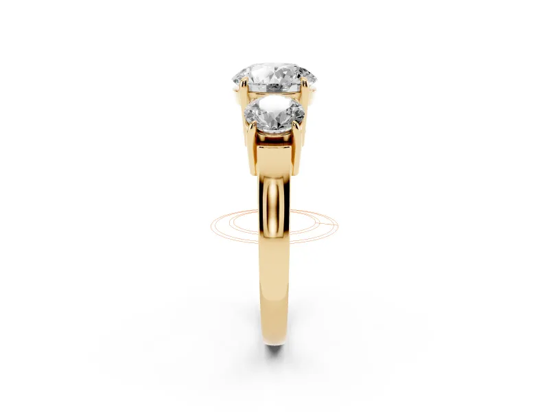 Round Three Stone Engagement Ring Setting | Round Side Stones and Open Baskets | Yellow Gold