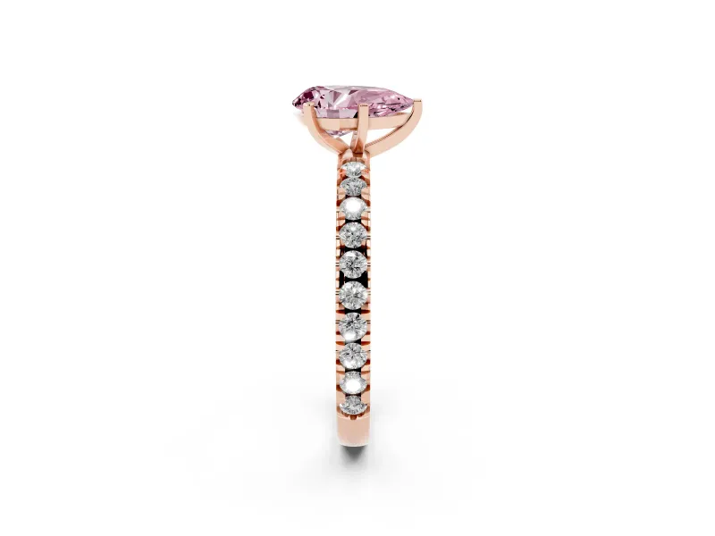 Fancy Pink Pear Cut Diamond Pavé Band Solitaire Set in Rose gold with Prong Setting