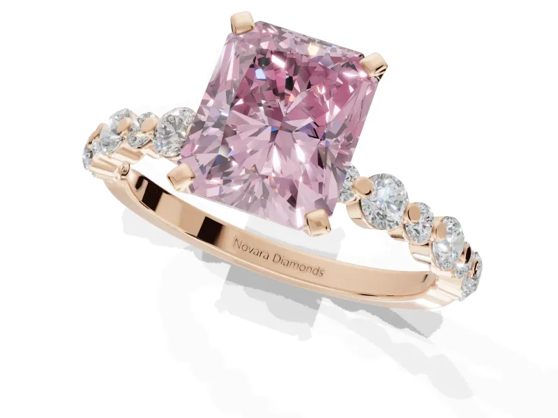 Radiant Cut Pavé Solitaire Engagement Ring Setting for a Fancy Pink Lab-Grown Diamond | Alternating Accents | Rose Gold