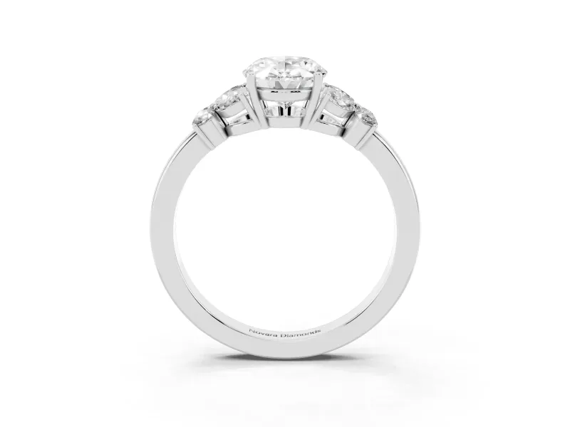 Oval Cut Diamond Solitaire Floral Ring Set in Silver with Marquise Petals and Prong Setting