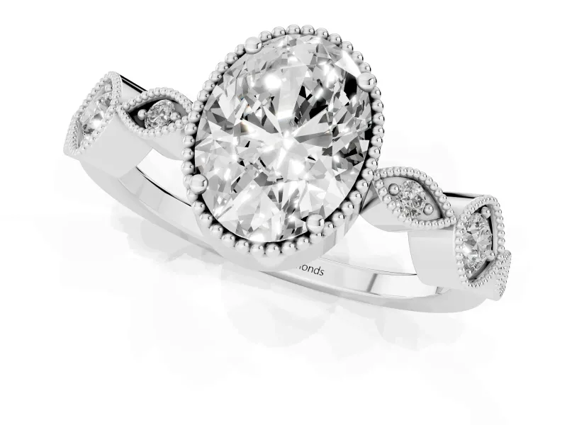 Oval Vintage Milgrain Engagement Ring Setting | Marquise and Square Stations | Platinum