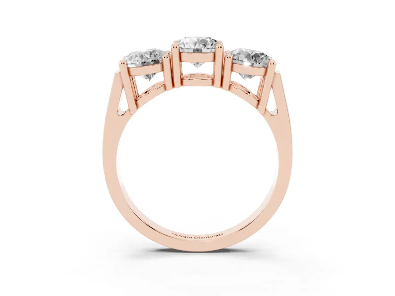 Round Three Stone Engagement Ring Setting | Equal-Size Stones | Rose Gold