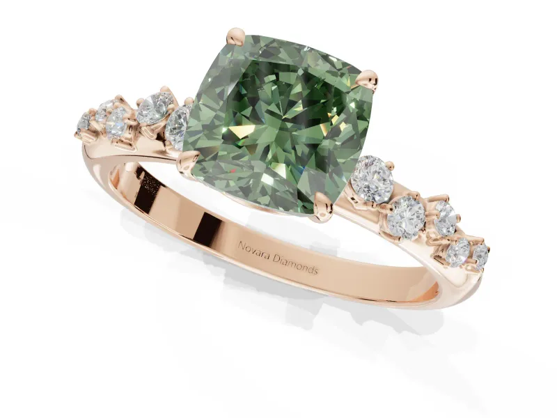 Cushion Cut Graduated Solitaire Engagement Ring Setting for a Fancy Green Lab-Grown Diamond | Rose Gold
