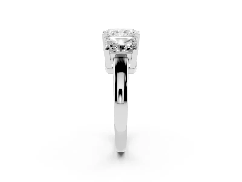 Radiant Cut Three Stone Engagement Ring Setting | Large Side Stones | White Gold