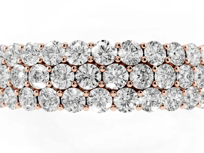 Round Lab-Grown Diamond Three Row Pave Promise Ring | Shared Prongs | Rose Gold