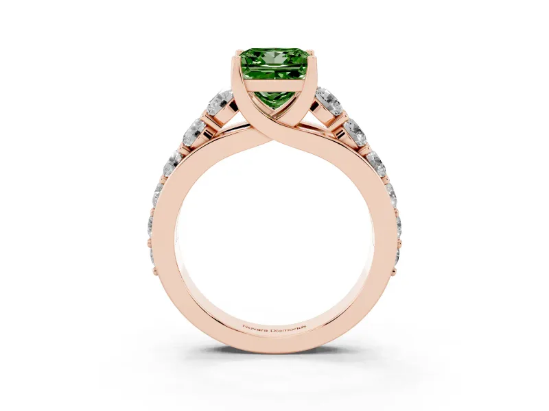 Princess Cut Engagement Ring Setting for a Fancy Green Lab-Grown Diamond | Rose Gold - Design NV-24645