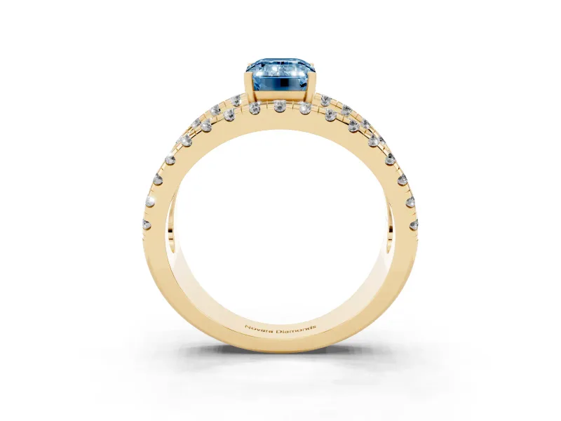 Emerald Cut Split Shank Pavé Engagement Ring Setting for a Fancy Blue Lab-Grown Diamond | Yellow Gold