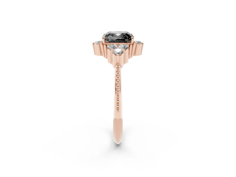 Cushion Cut Vintage Cluster Engagement Ring Setting for a Black Center | Beaded Edges | Rose Gold