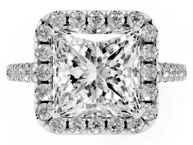 Princess Cut Halo Engagement Ring Setting | Pave Shoulders | Sterling Silver