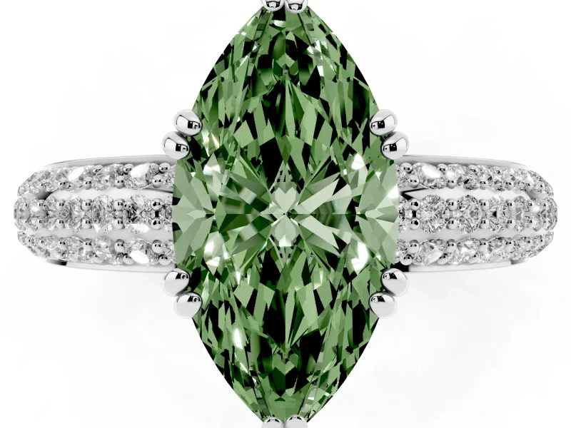 Marquise Three Row Pave Engagement Ring Setting for a Fancy Green Lab-Grown Diamond | Platinum