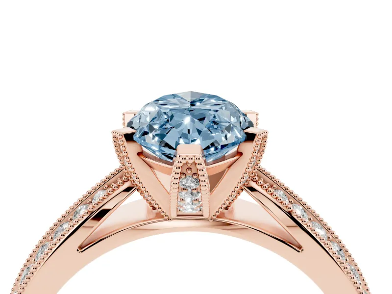 Marquise Milgrain Solitaire Engagement Ring Setting for a Fancy Blue Lab-Grown Diamond | Rose Gold