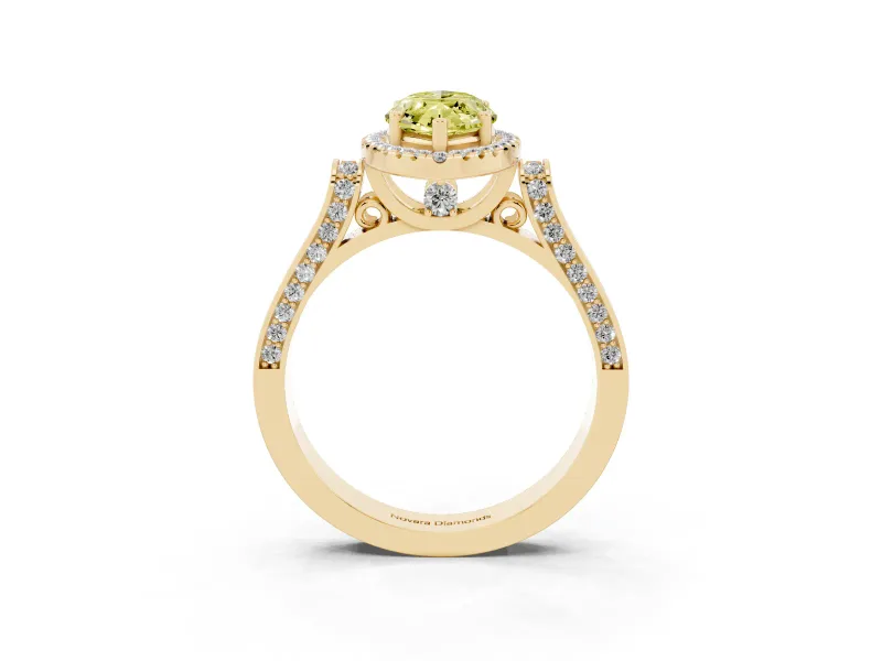 Marquise Halo Engagement Ring Setting for a Fancy Yellow Lab-Grown Diamond | Pavé Panel Shoulders | Yellow Gold
