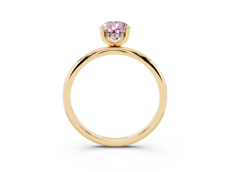 Pear-Shaped Hidden Halo Engagement Ring Setting for a Fancy Pink Lab-Grown Diamond | Plain Band | Yellow Gold
