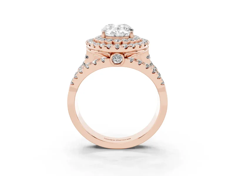 Oval Double Halo Split Shank Engagement Ring Setting | Pave Strands | Rose Gold