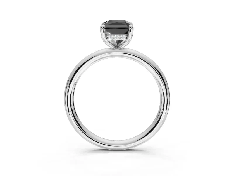 Radiant Cut Hidden Halo Engagement Ring Setting for a Black Center | Thin Plain Band | Platinum